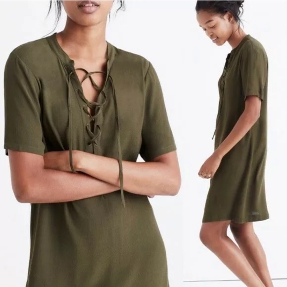 Madewell | Olive Green Novella Lace Up Shirt Dress - Picture 2 of 7
